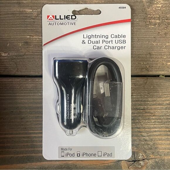 Lighting Cable & Dual Port USB Car Charger for iPod iPhone iPad Rapid Charge 3ft - Picture 2 of 4